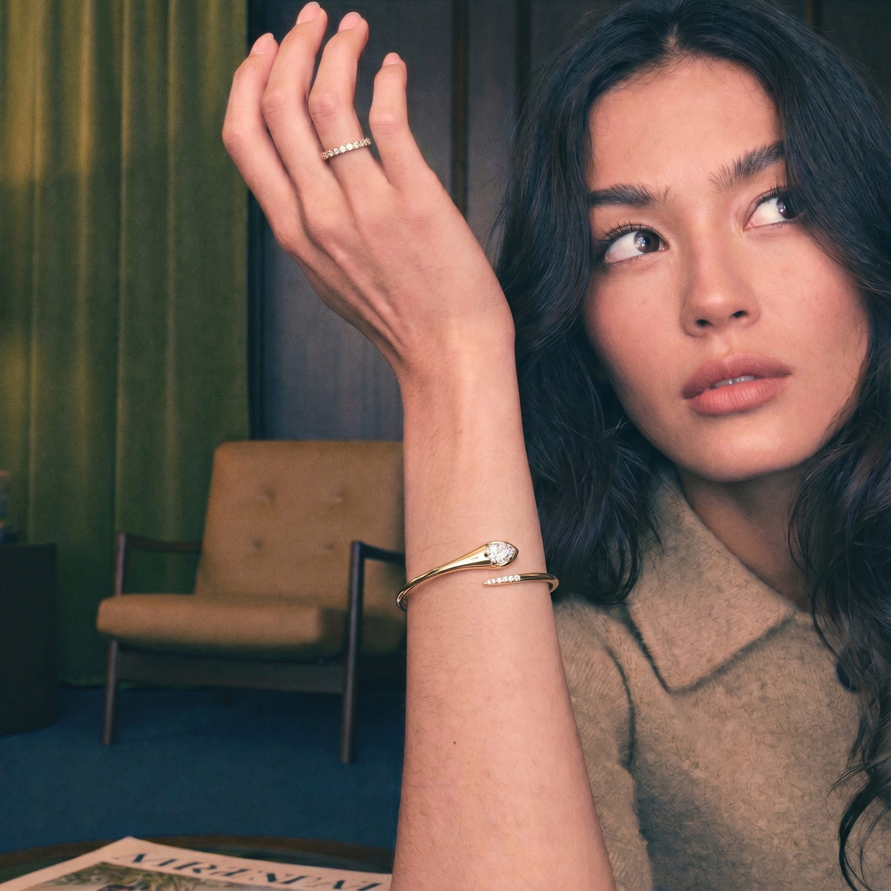 Lab-grown diamond tennis bracelet worn on the wrist in warm natural light, showing eye-clean diamond clarity