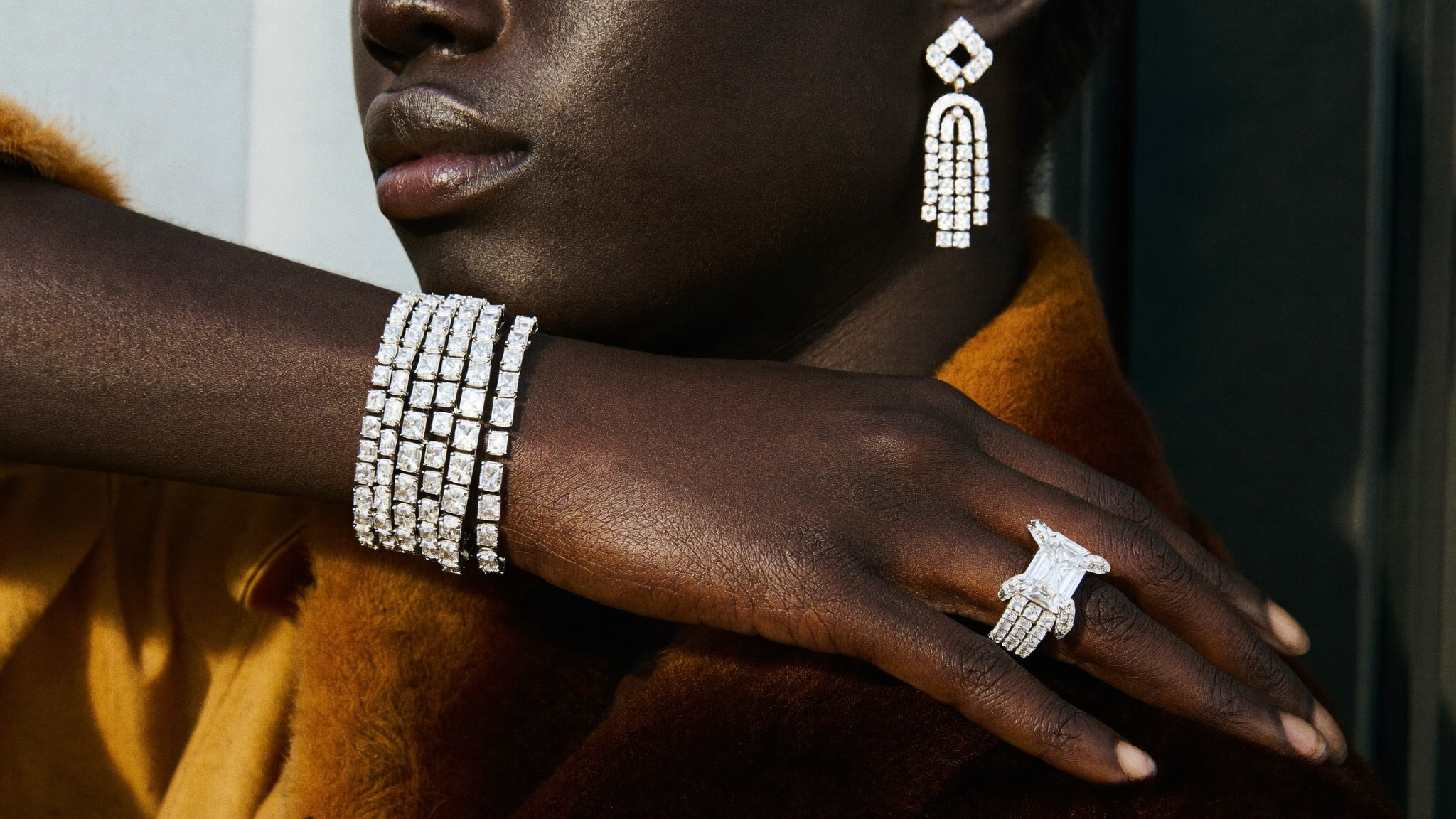 Model wearing bold layered lab-grown diamond jewelry, the fall 2026 jewelry trends edit