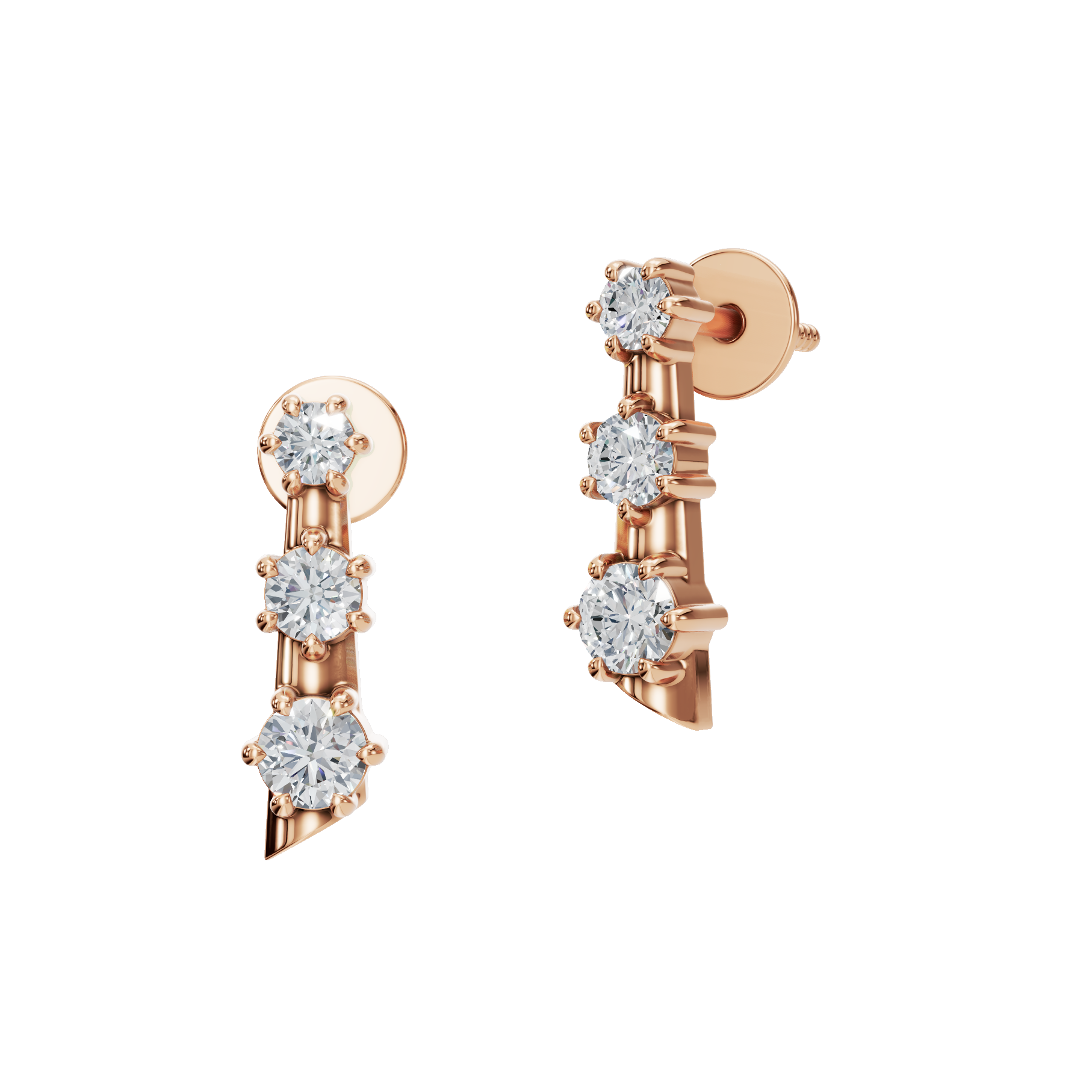 Three Stone Step Fashion Stud Earrings