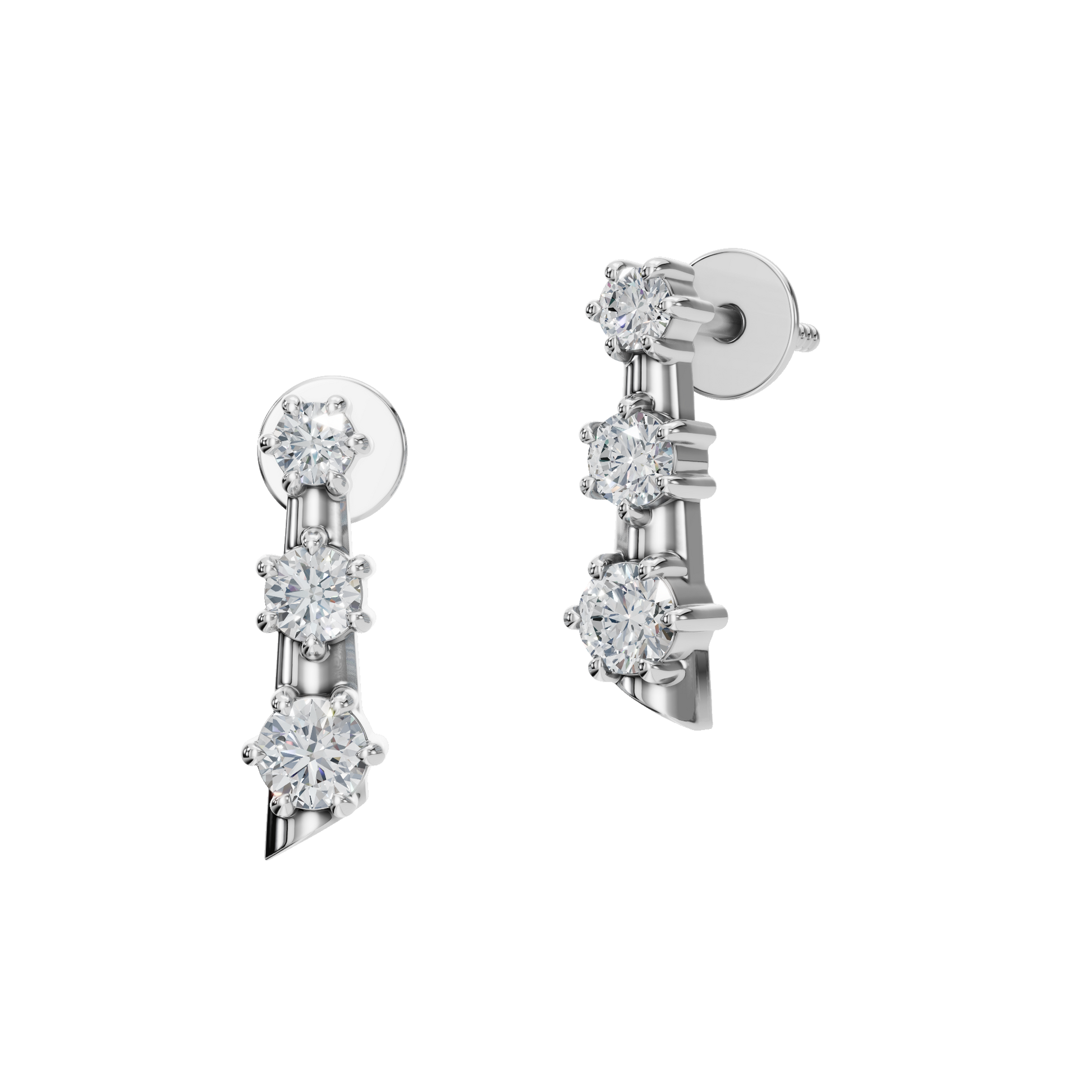 Three Stone Step Fashion Stud Earrings