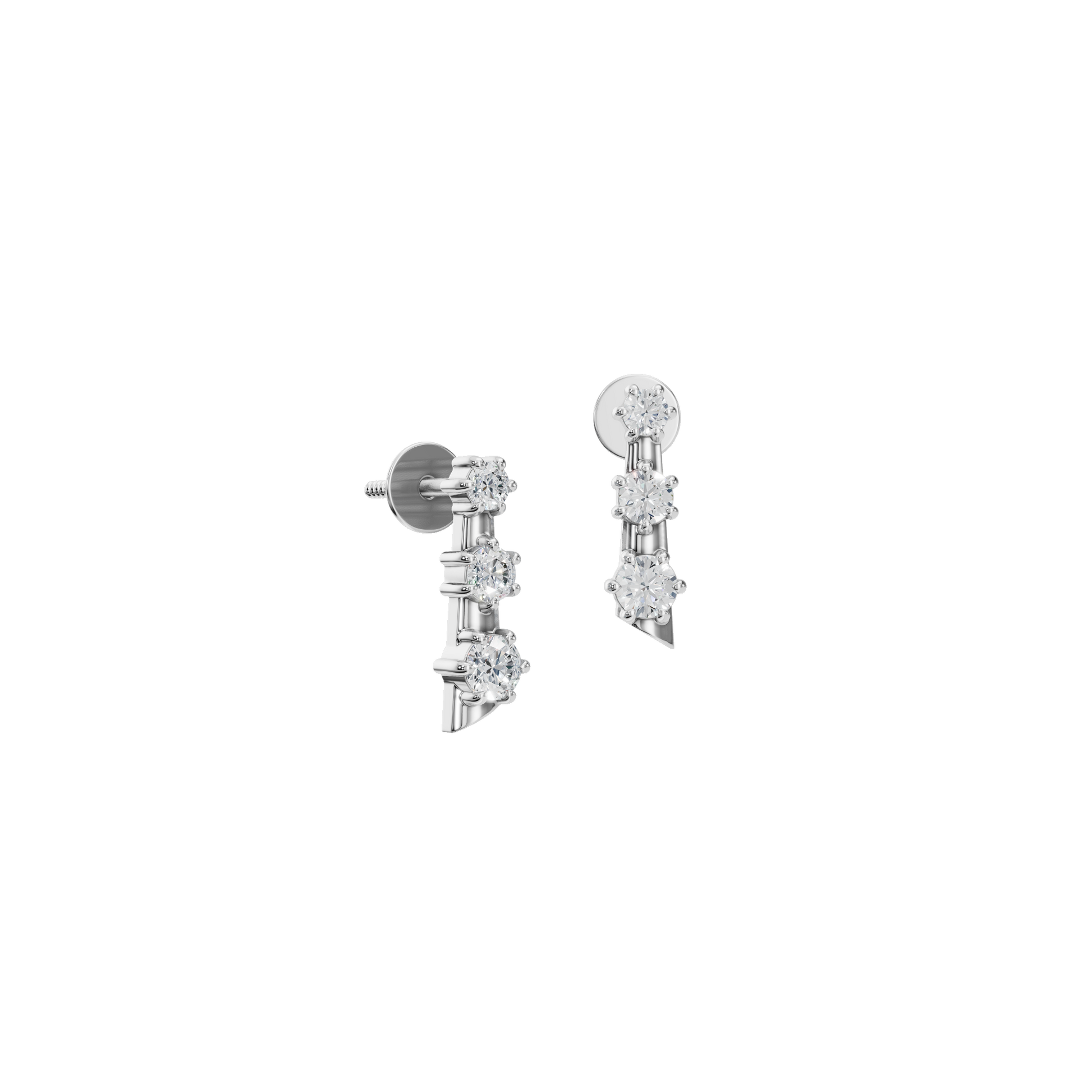 Three Stone Step Fashion Stud Earrings