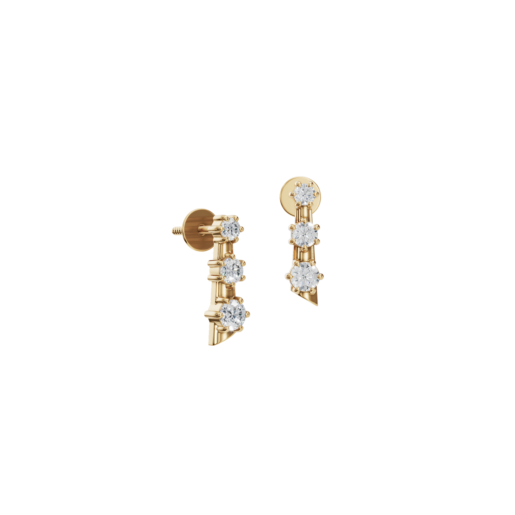 Three Stone Step Fashion Stud Earrings