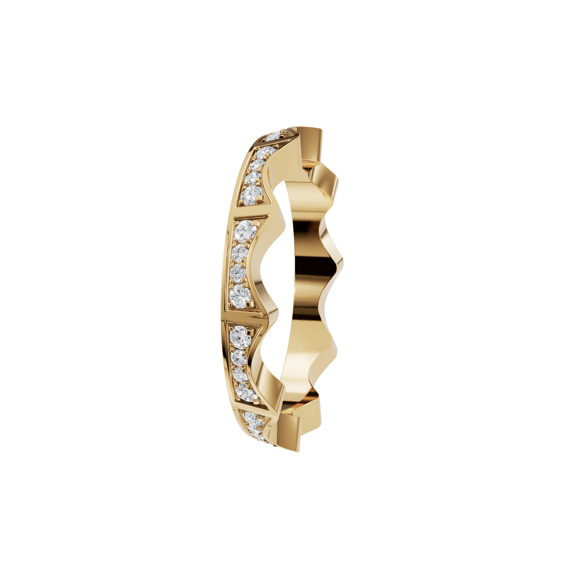 Crenelle Diamond Architectural Band in Yellow Gold side view | Roomy's Jewellery