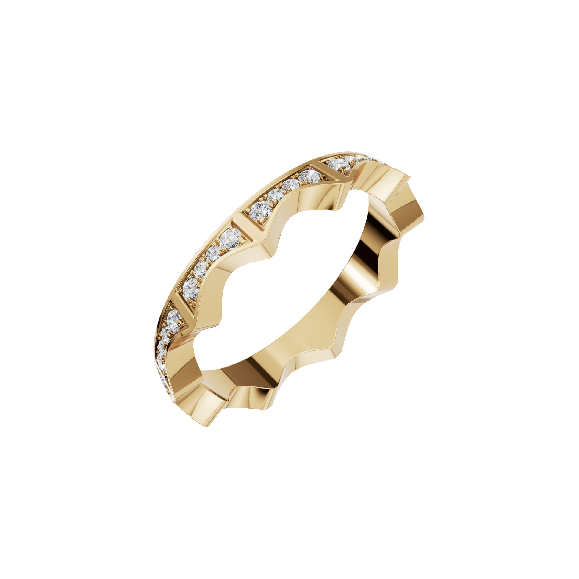 Crenelle Diamond Architectural Band in Yellow Gold close-up | Roomy's Jewellery