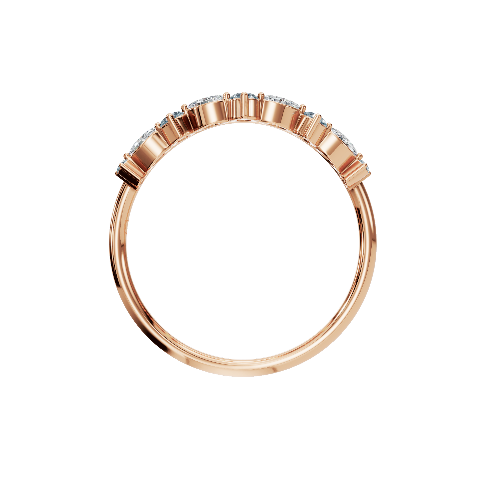 Aqua Arc Diamond Marquise Ring in Rose Gold on hand | Roomy's Jewellery