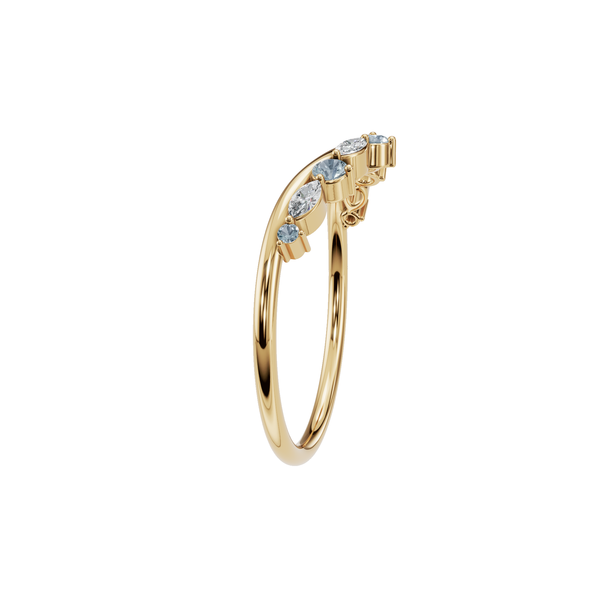 Aqua Arc Diamond Marquise Ring in Yellow Gold side view | Roomy's Jewellery