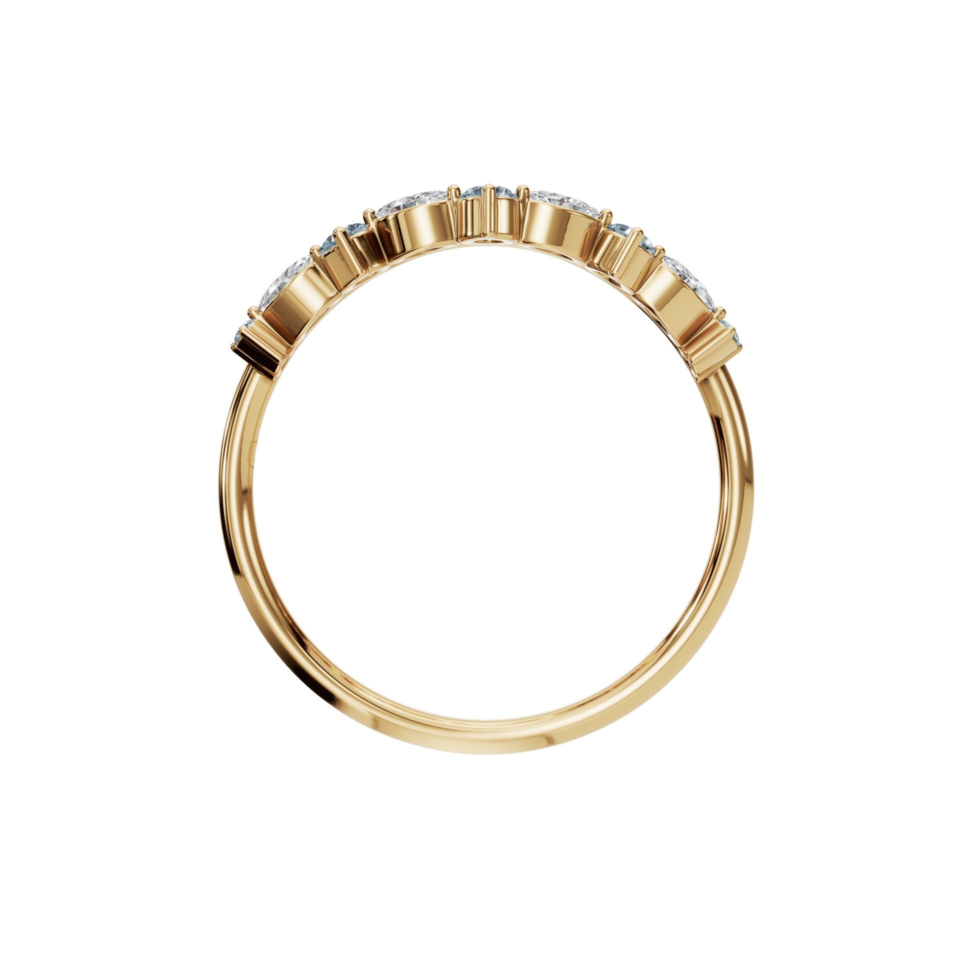 Aqua Arc Diamond Marquise Ring in Yellow Gold on hand | Roomy's Jewellery