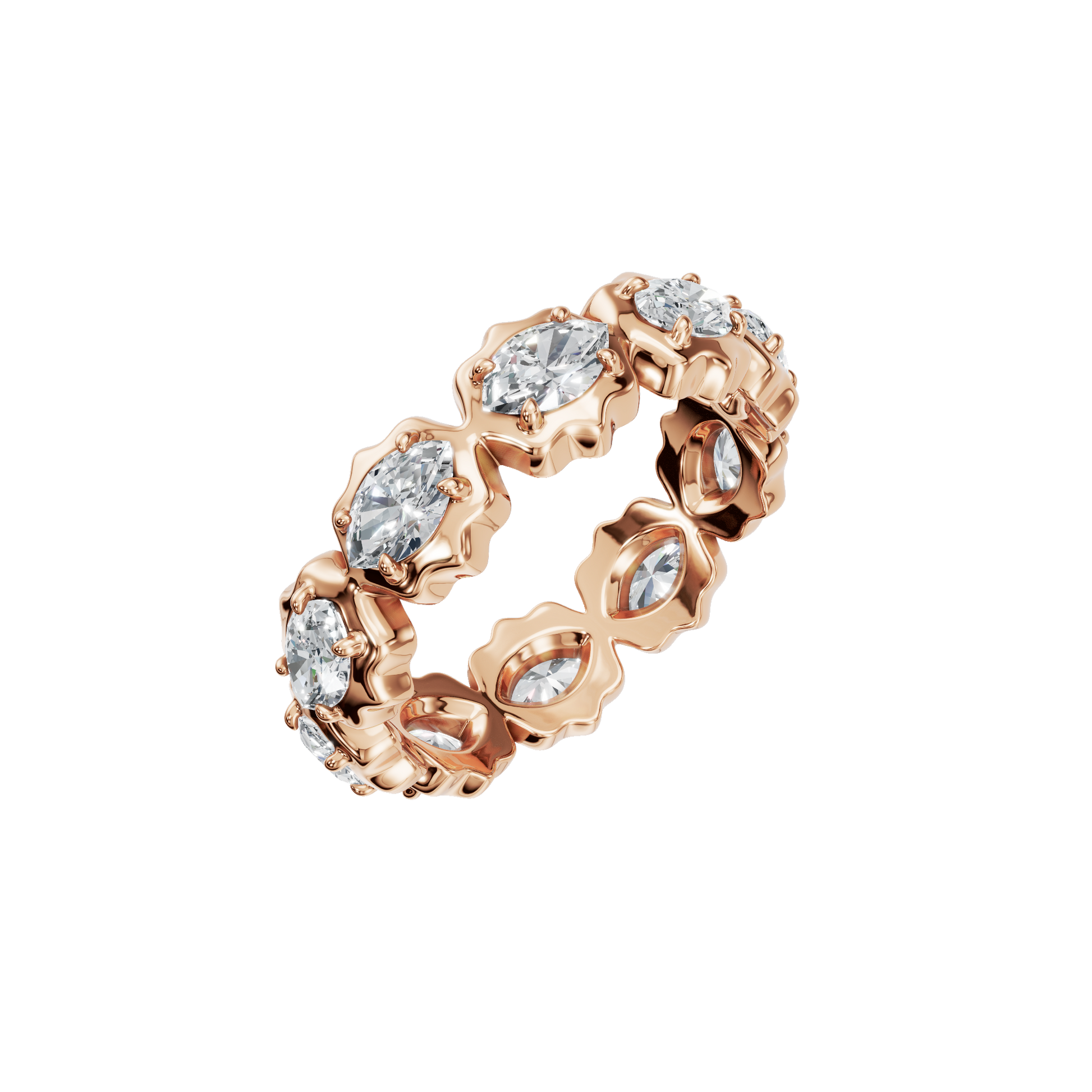 Marquise Eternity Diamond Band in Rose Gold angled view | Roomy's Jewellery