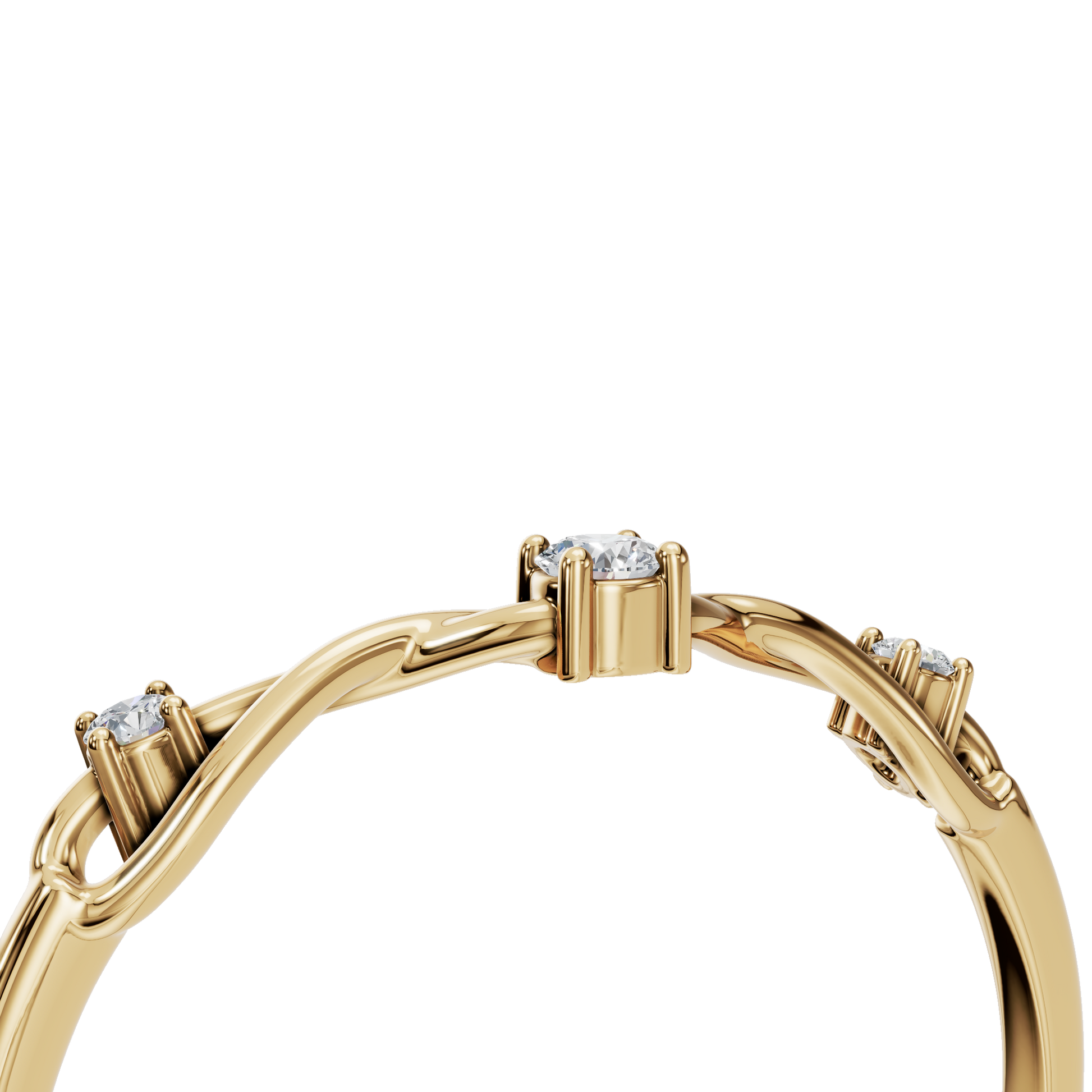 Tendril Diamond Vine Ring in Yellow Gold angled view | Roomy's Jewellery