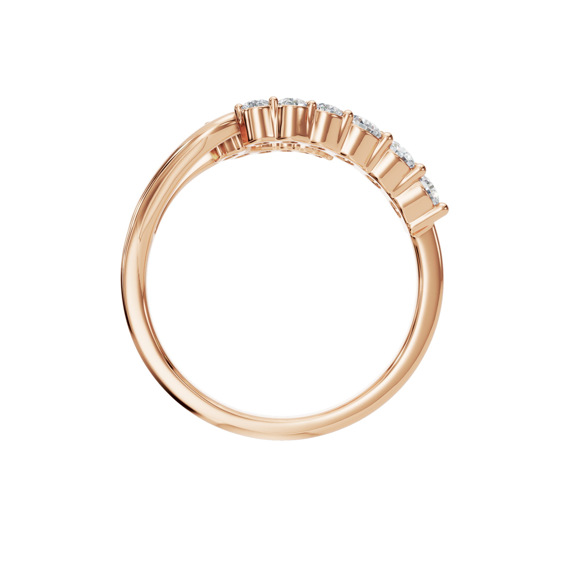 Comet Diamond Bypass Ring in Rose Gold on finger | Roomy's Jewellery