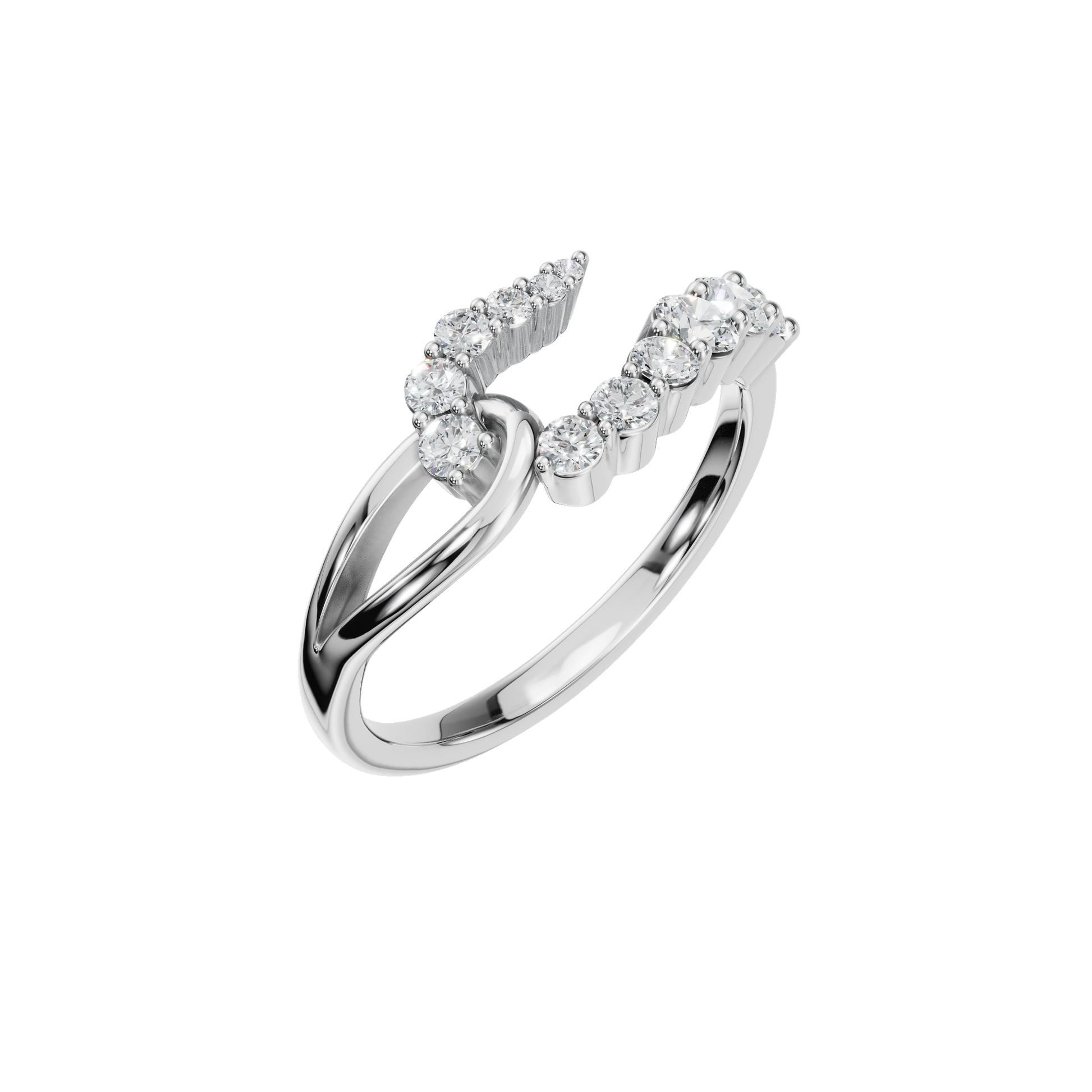 Comet Diamond Bypass Ring in White Gold close-up | Roomy's Jewellery