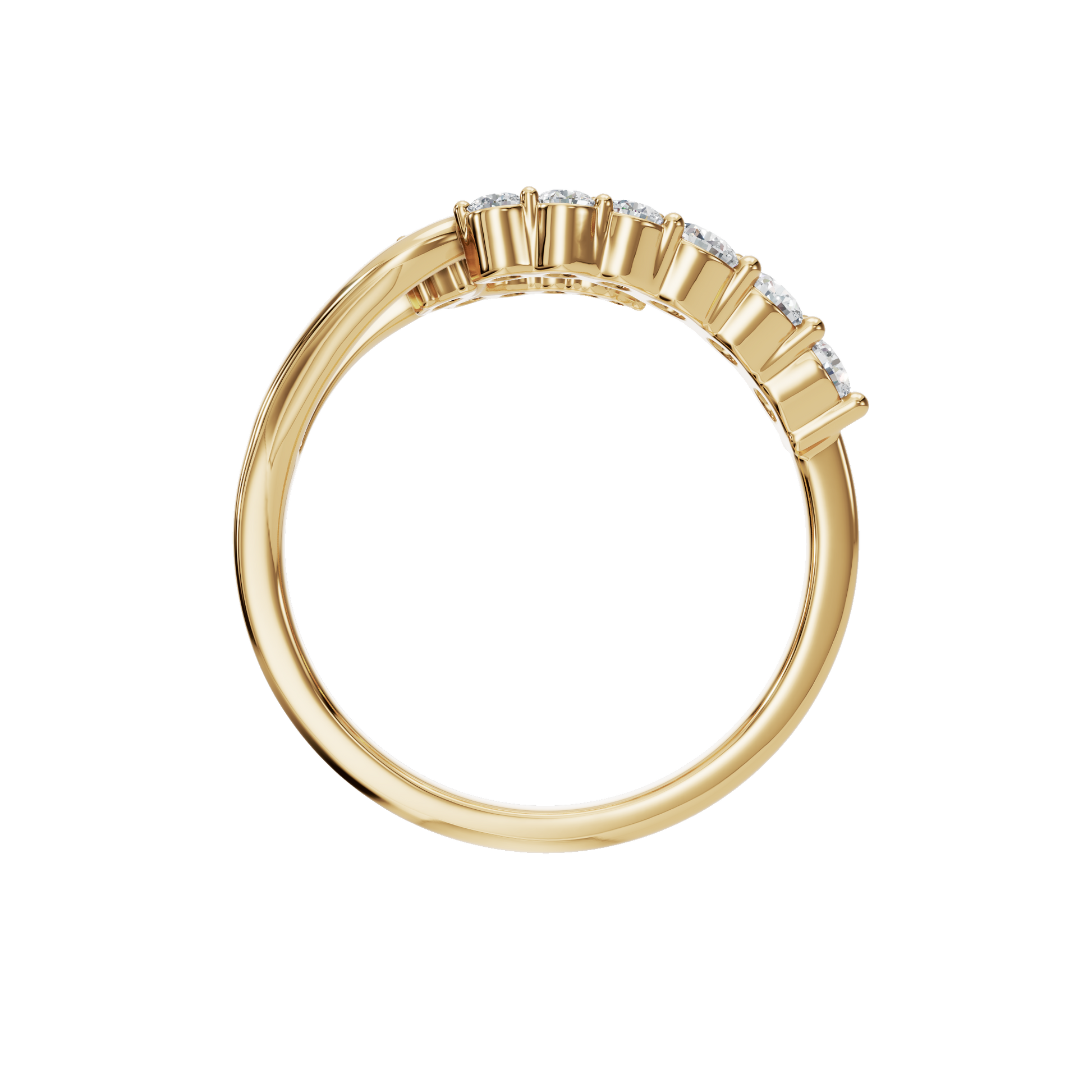 Comet Diamond Bypass Ring in Yellow Gold on finger | Roomy's Jewellery