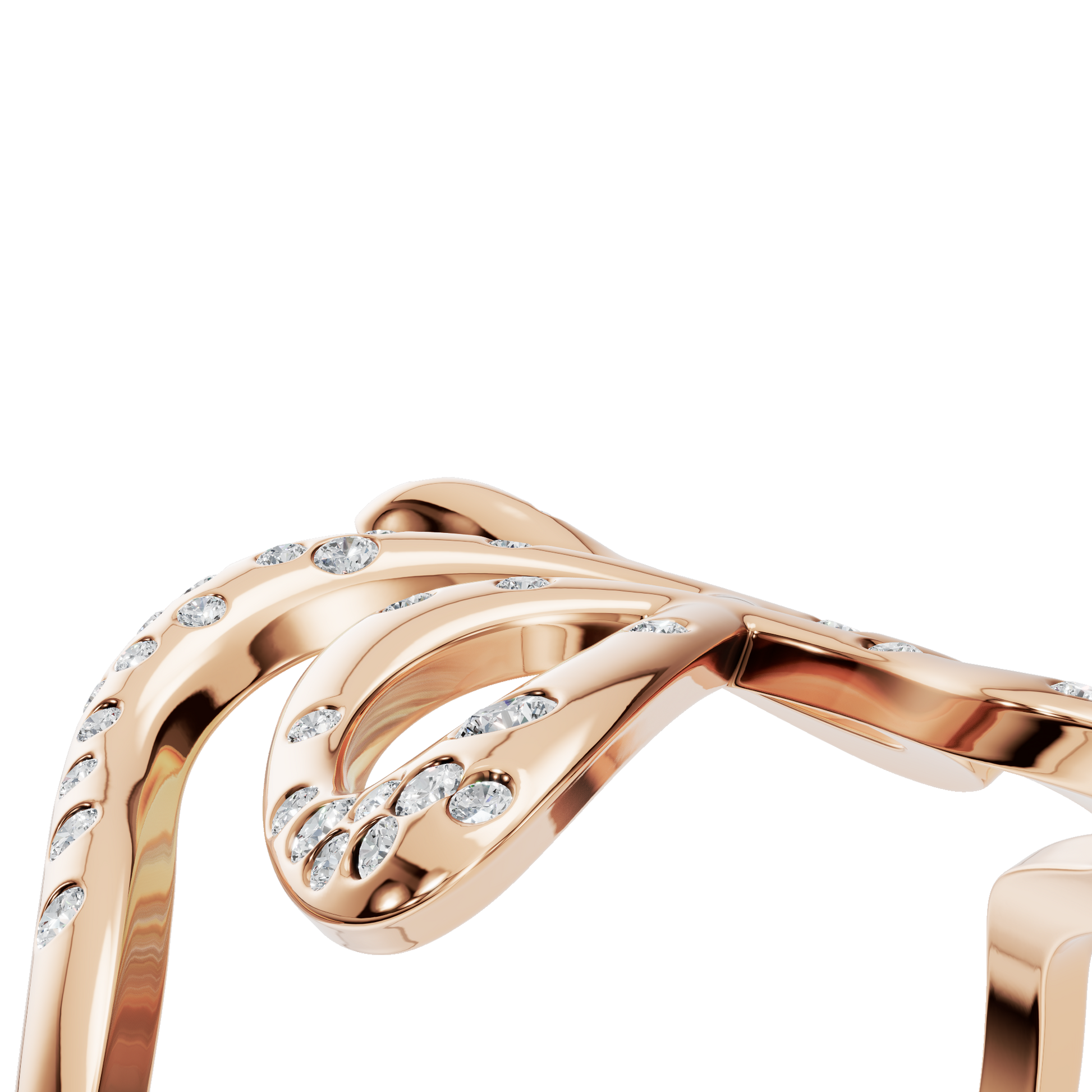 Reverie Diamond Sculptural Ring in Rose Gold angled view | Roomy's Jewellery