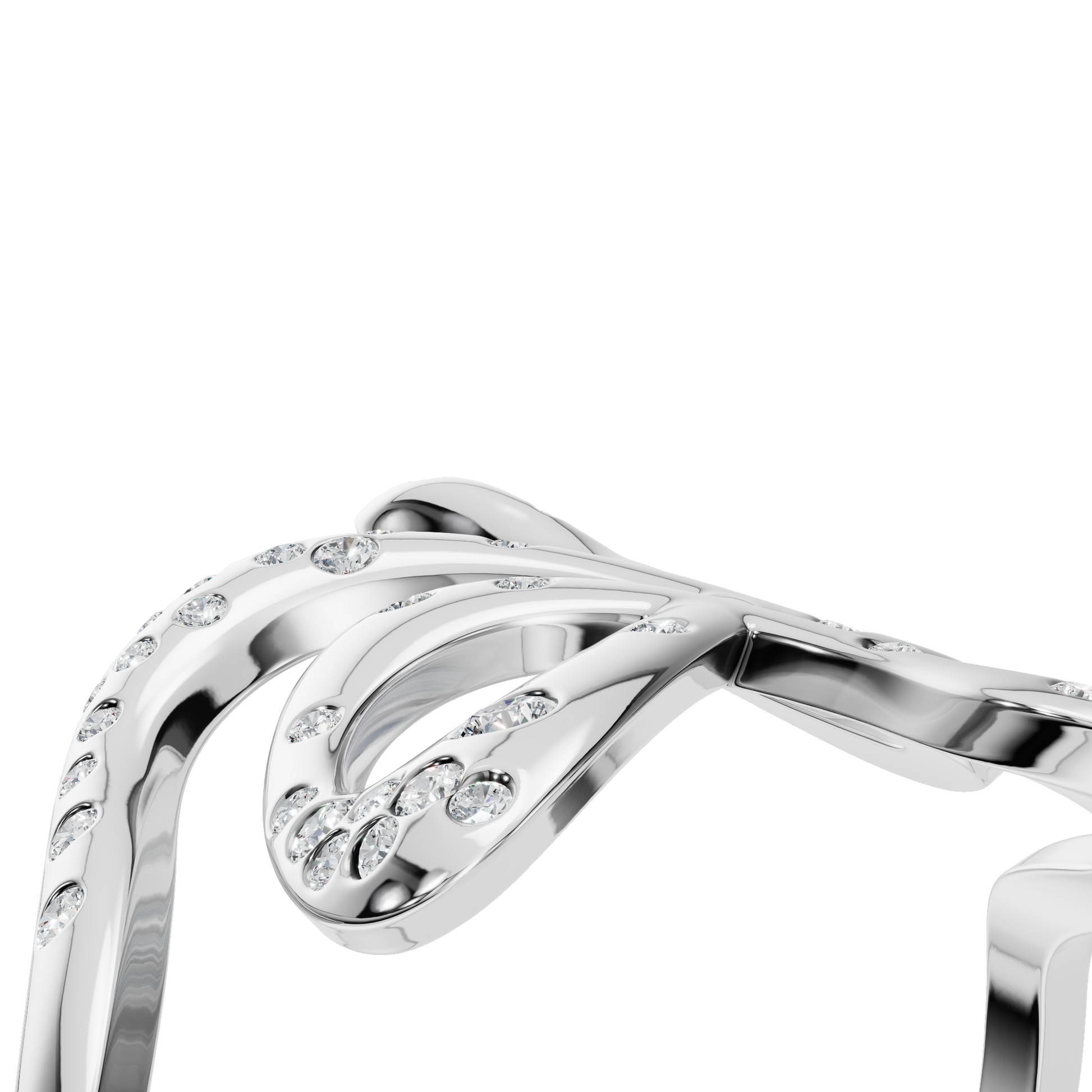 Reverie Diamond Sculptural Ring in White Gold angled view | Roomy's Jewellery