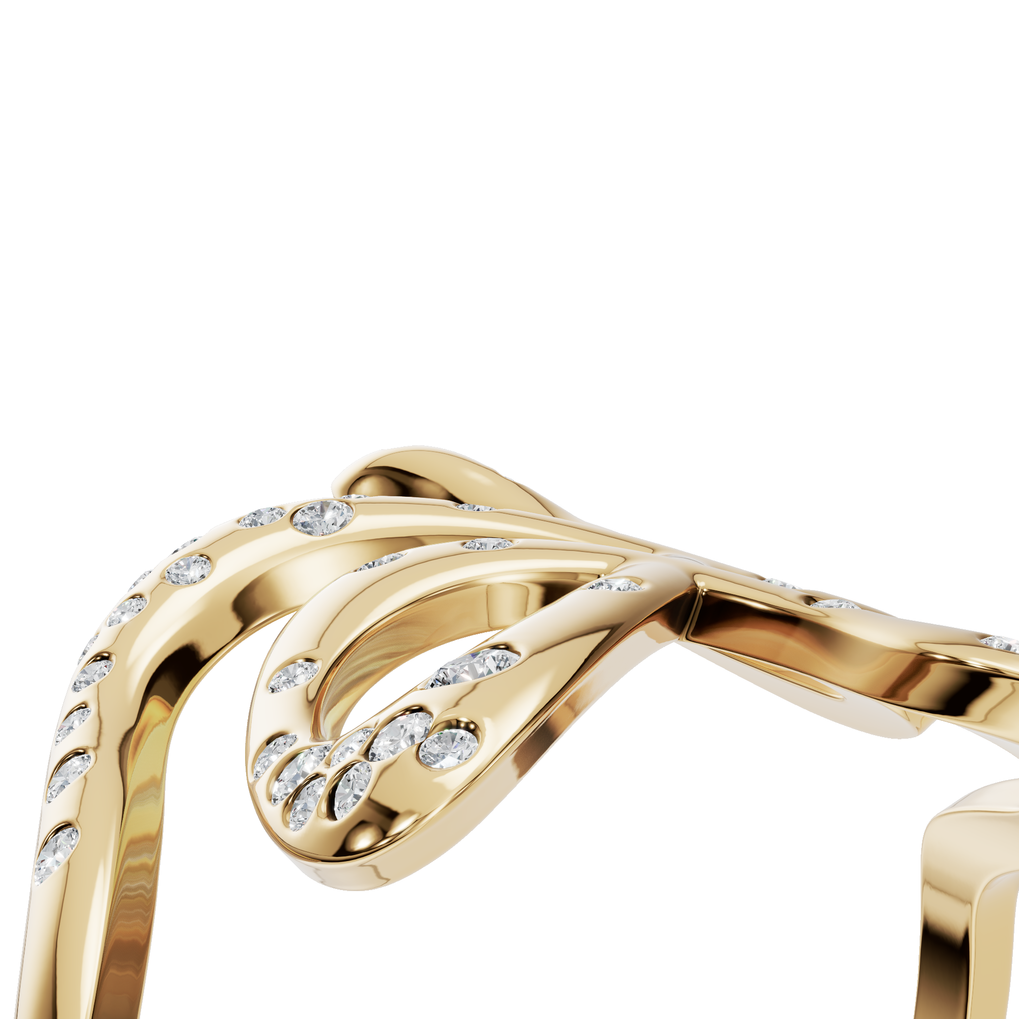 Reverie Diamond Sculptural Ring in Yellow Gold angled view | Roomy's Jewellery