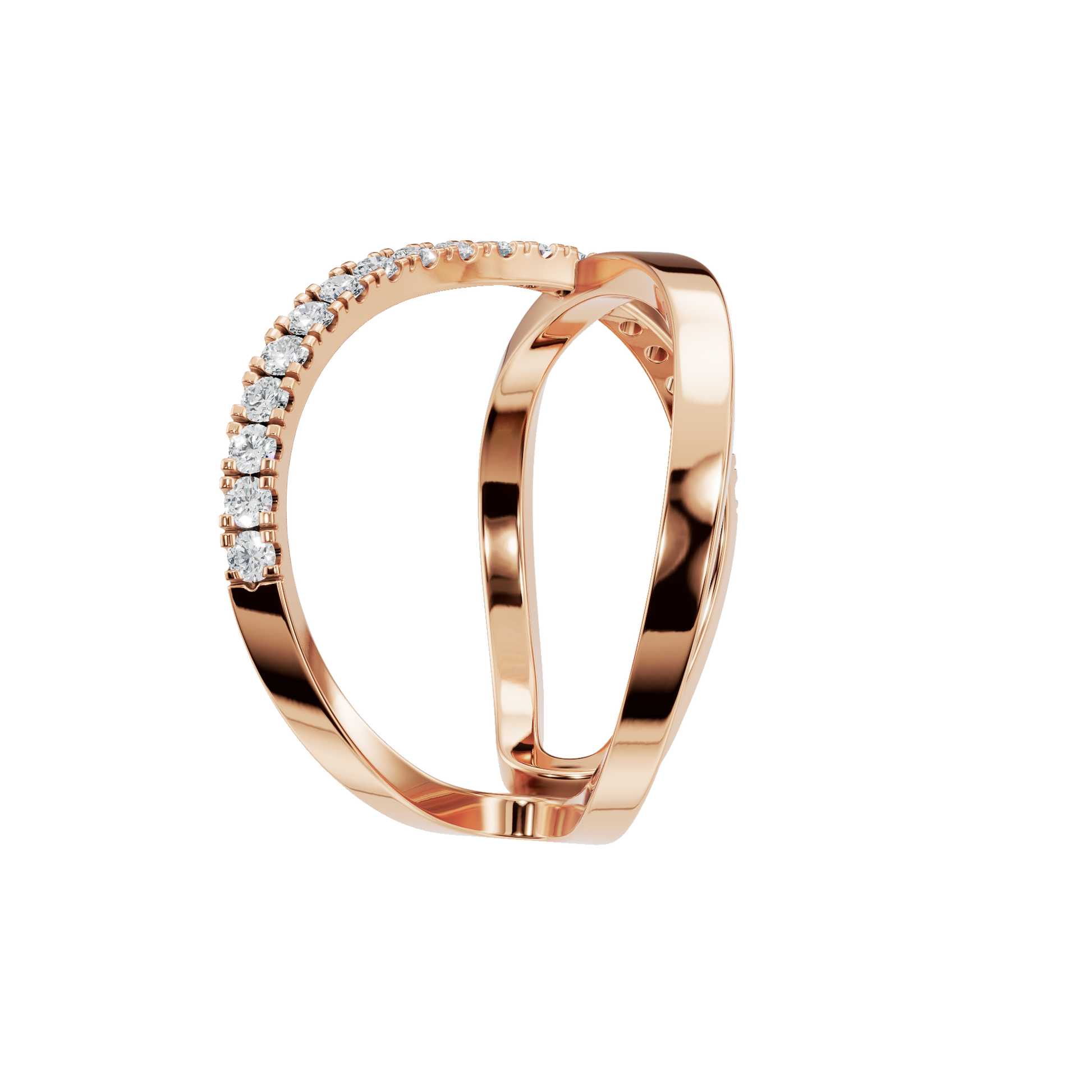 Kismet Diamond Crossover Ring in Rose Gold side view | Roomy's Jewellery