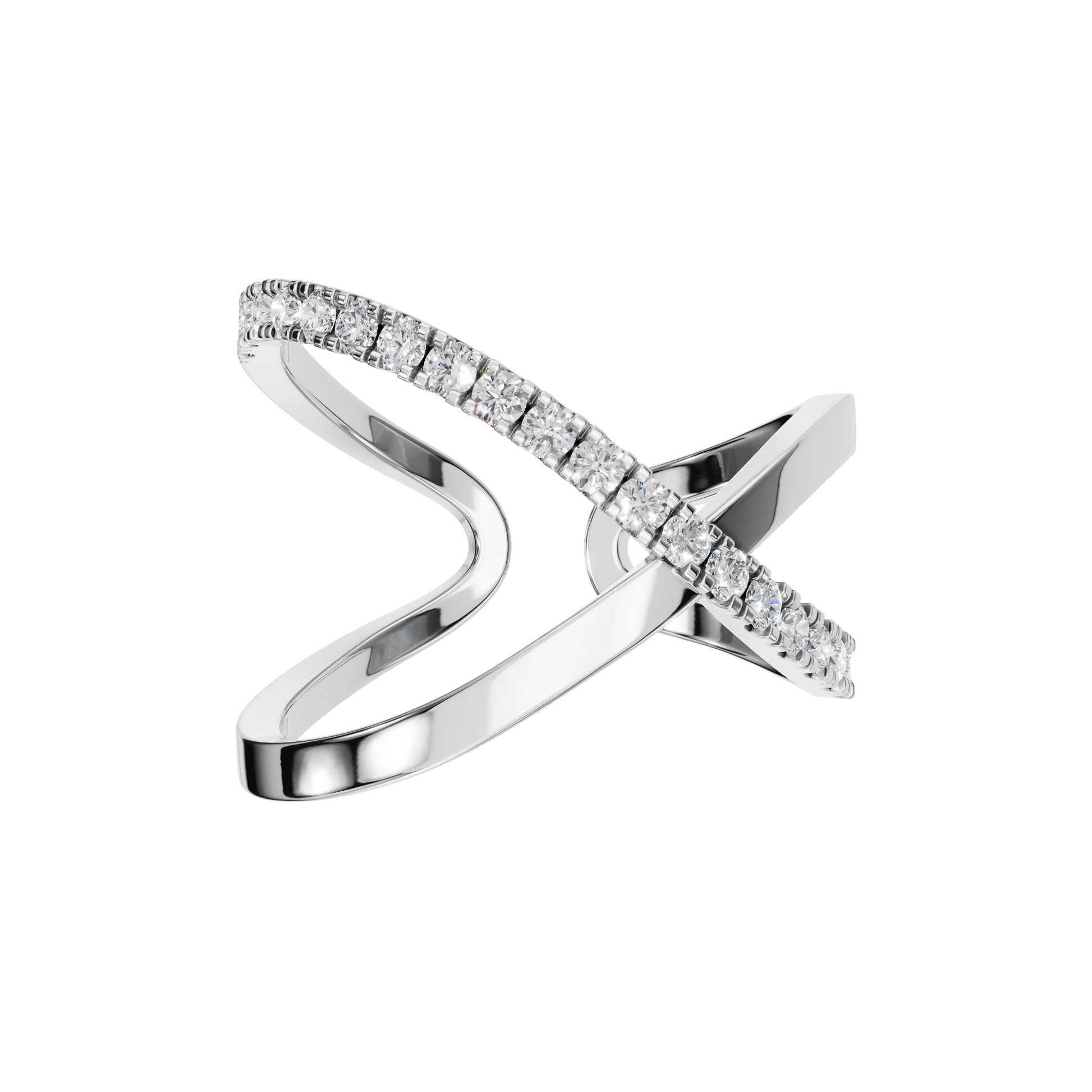 Kismet Diamond Crossover Ring in White Gold — Lab Grown | Roomy's Jewellery