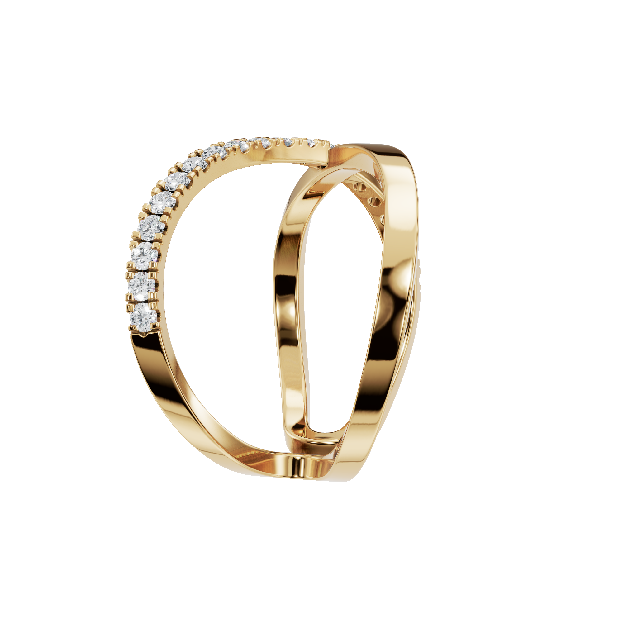 Kismet Diamond Crossover Ring in Yellow Gold side view | Roomy's Jewellery