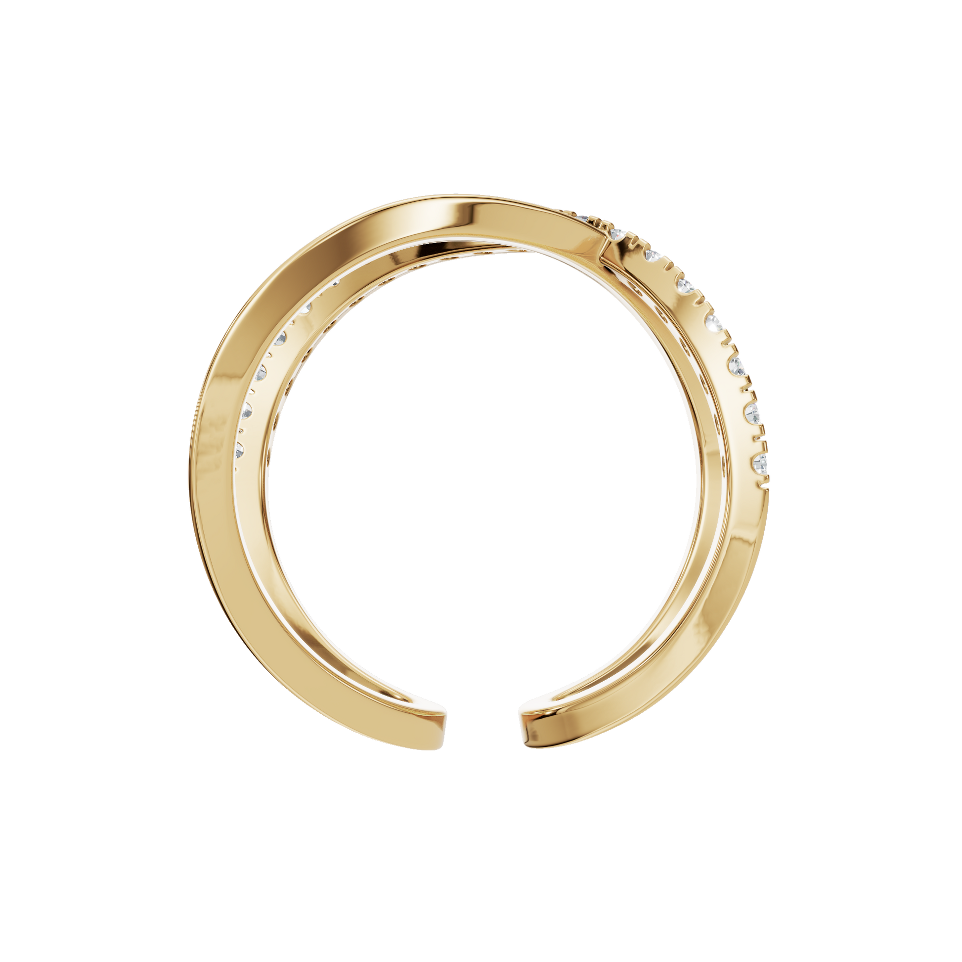 Kismet Diamond Crossover Ring in Yellow Gold on finger | Roomy's Jewellery