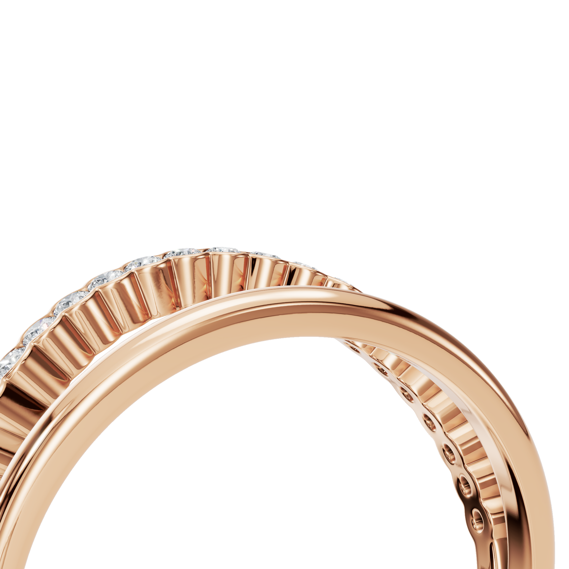 Eclipse Diamond Double Band in Rose Gold angled view | Roomy's Jewellery