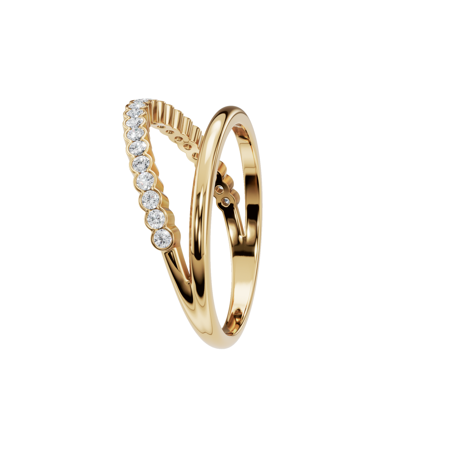 Eclipse Diamond Double Band in Yellow Gold side view | Roomy's Jewellery
