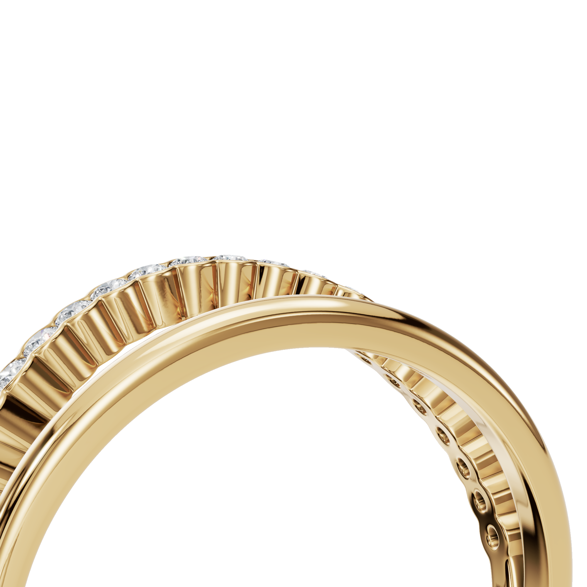 Eclipse Diamond Double Band in Yellow Gold angled view | Roomy's Jewellery