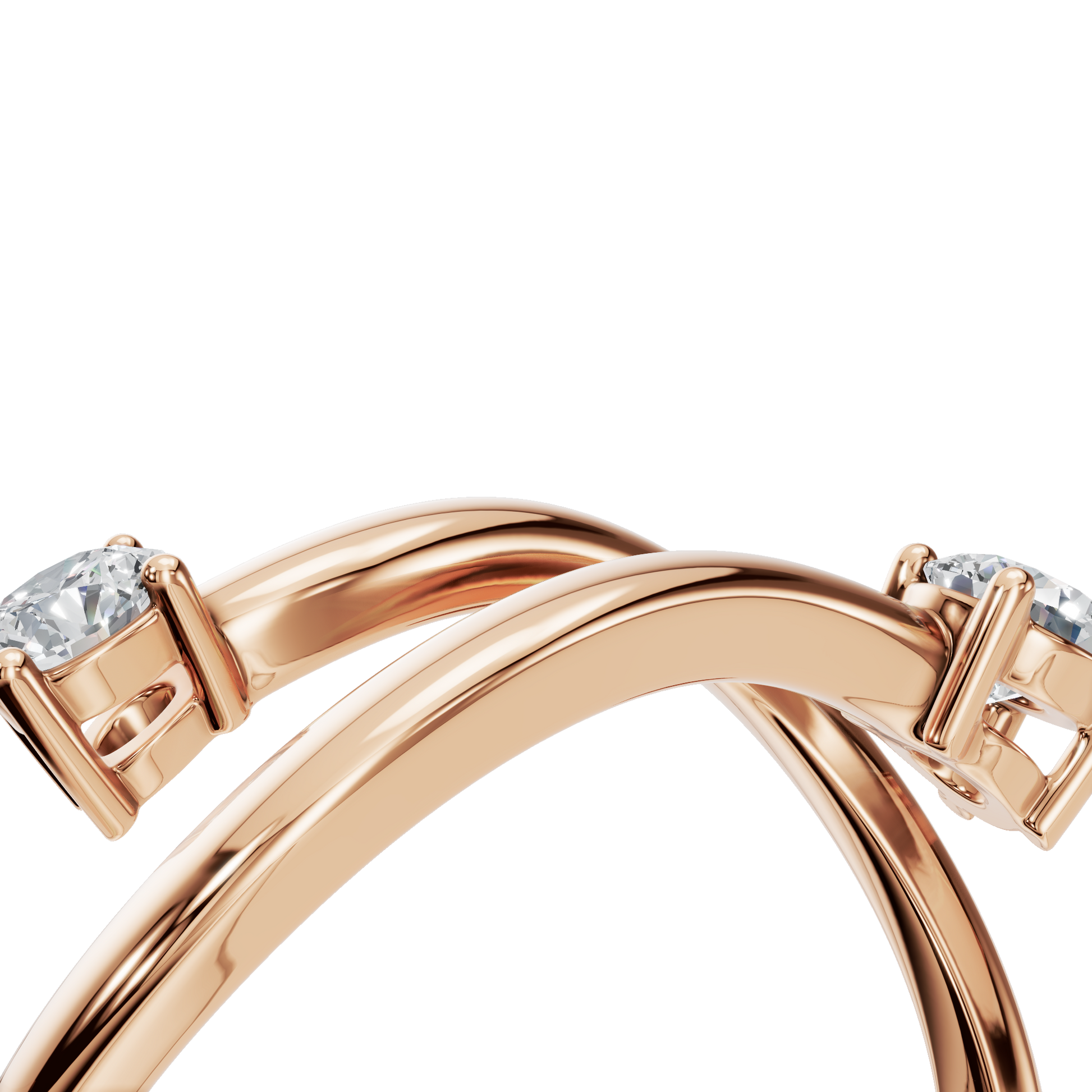Duet Diamond Bypass Ring in Rose Gold angled view | Roomy's Jewellery