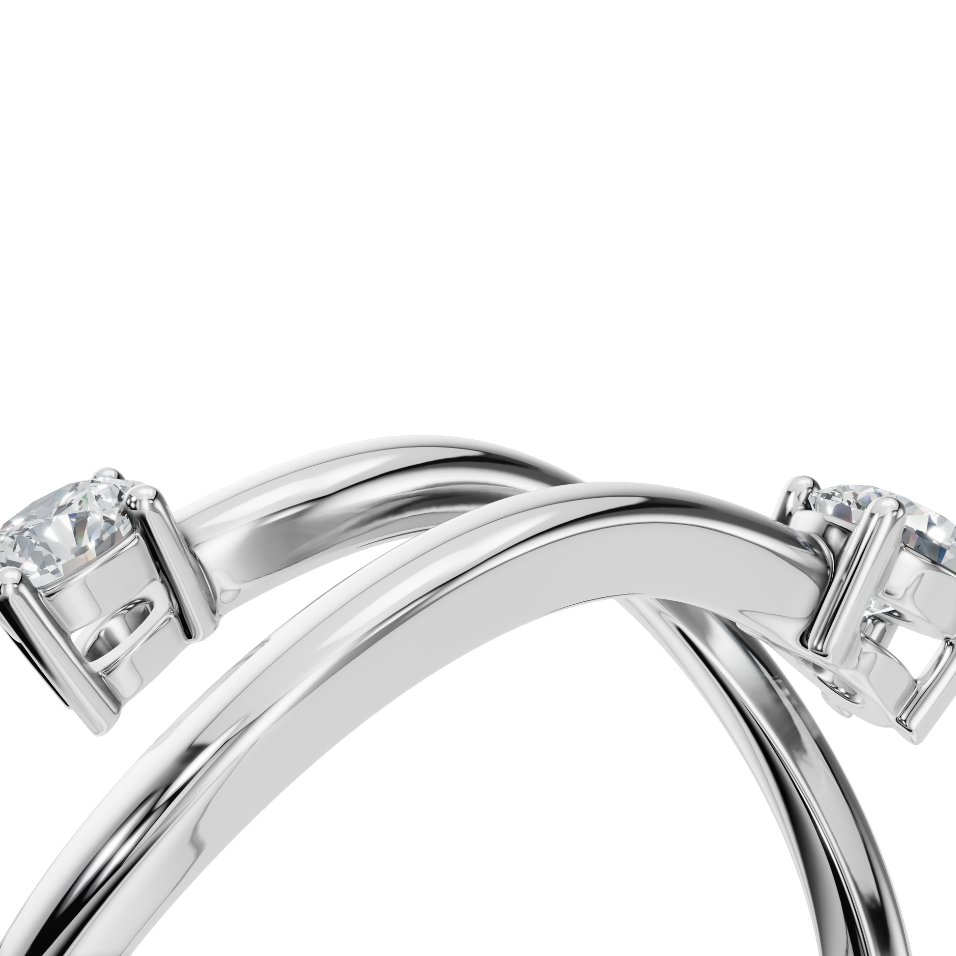 Duet Diamond Bypass Ring in White Gold angled view | Roomy's Jewellery