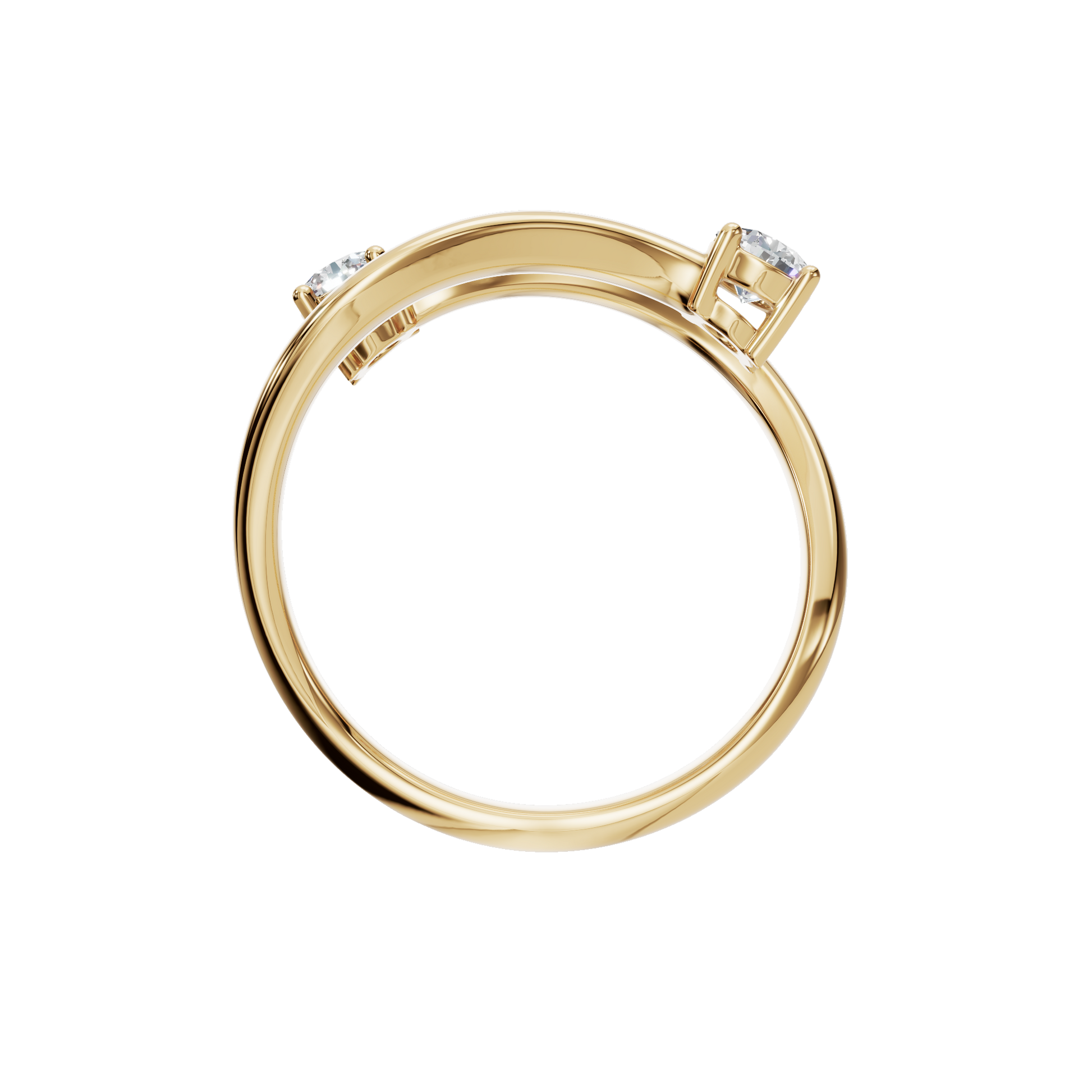 Duet Diamond Bypass Ring in Yellow Gold on finger | Roomy's Jewellery