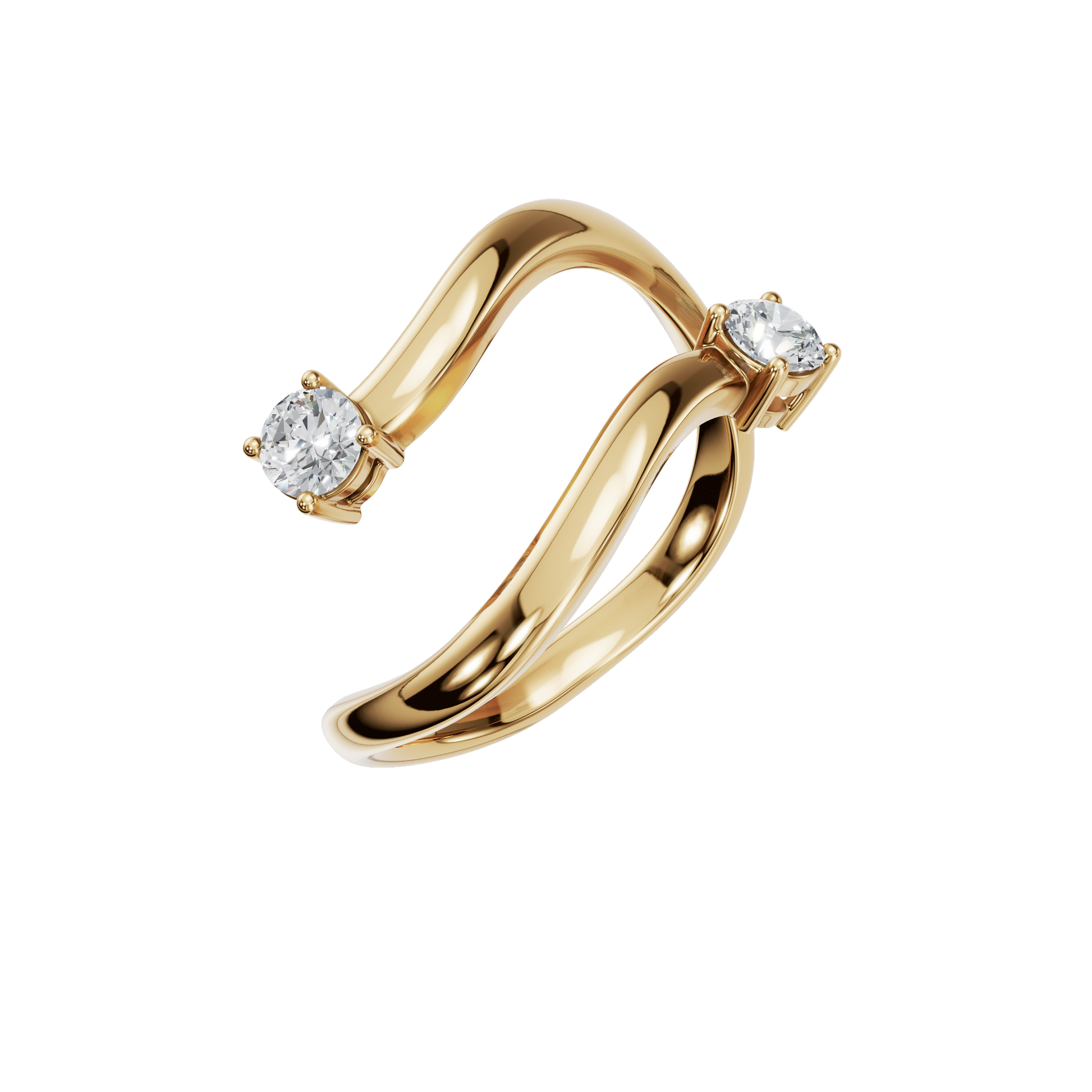 Duet Diamond Bypass Ring in Yellow Gold close-up | Roomy's Jewellery