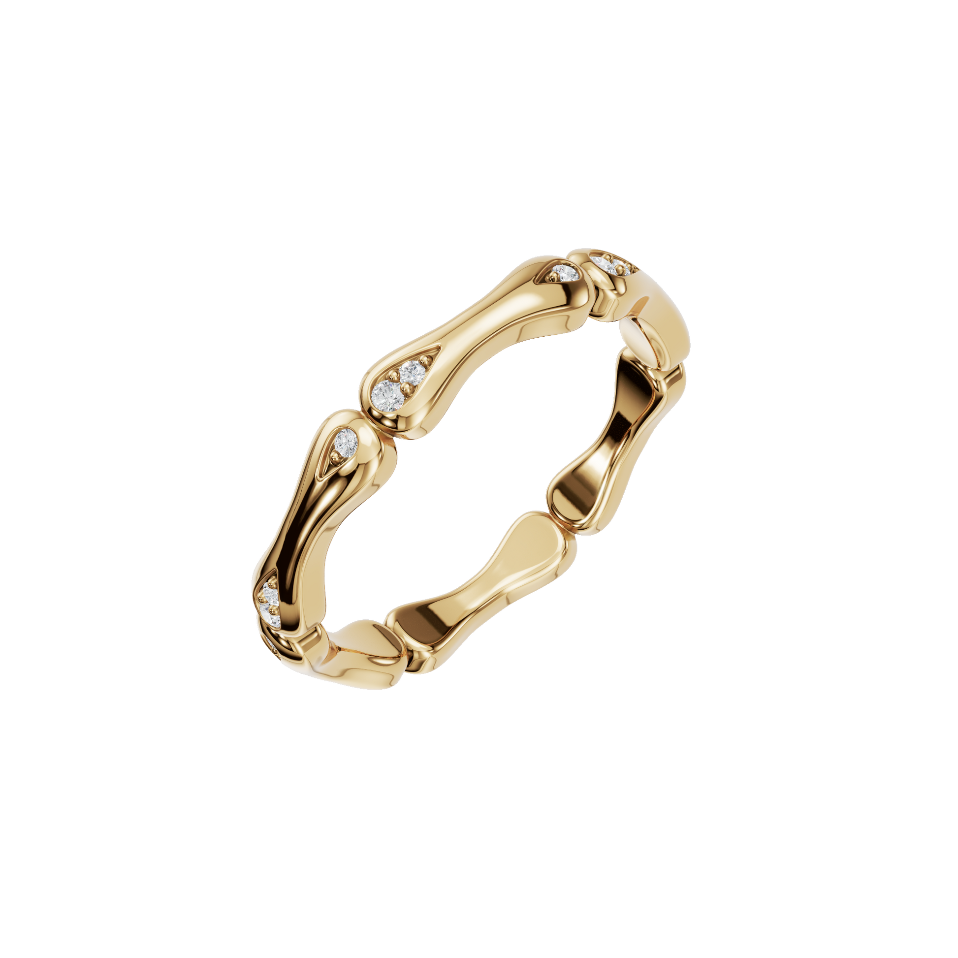 Petal Arch Diamond Band in Yellow Gold angled view | Roomy's Jewellery