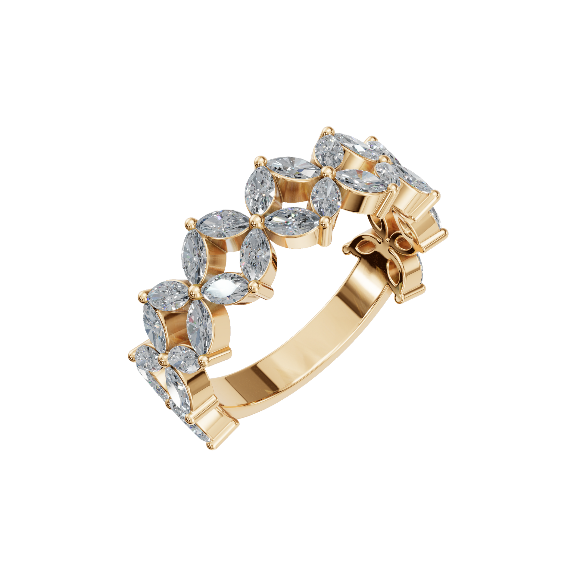 Windmill Marquise Diamond Eternity Band in Yellow Gold angled view | Roomy's Jewellery
