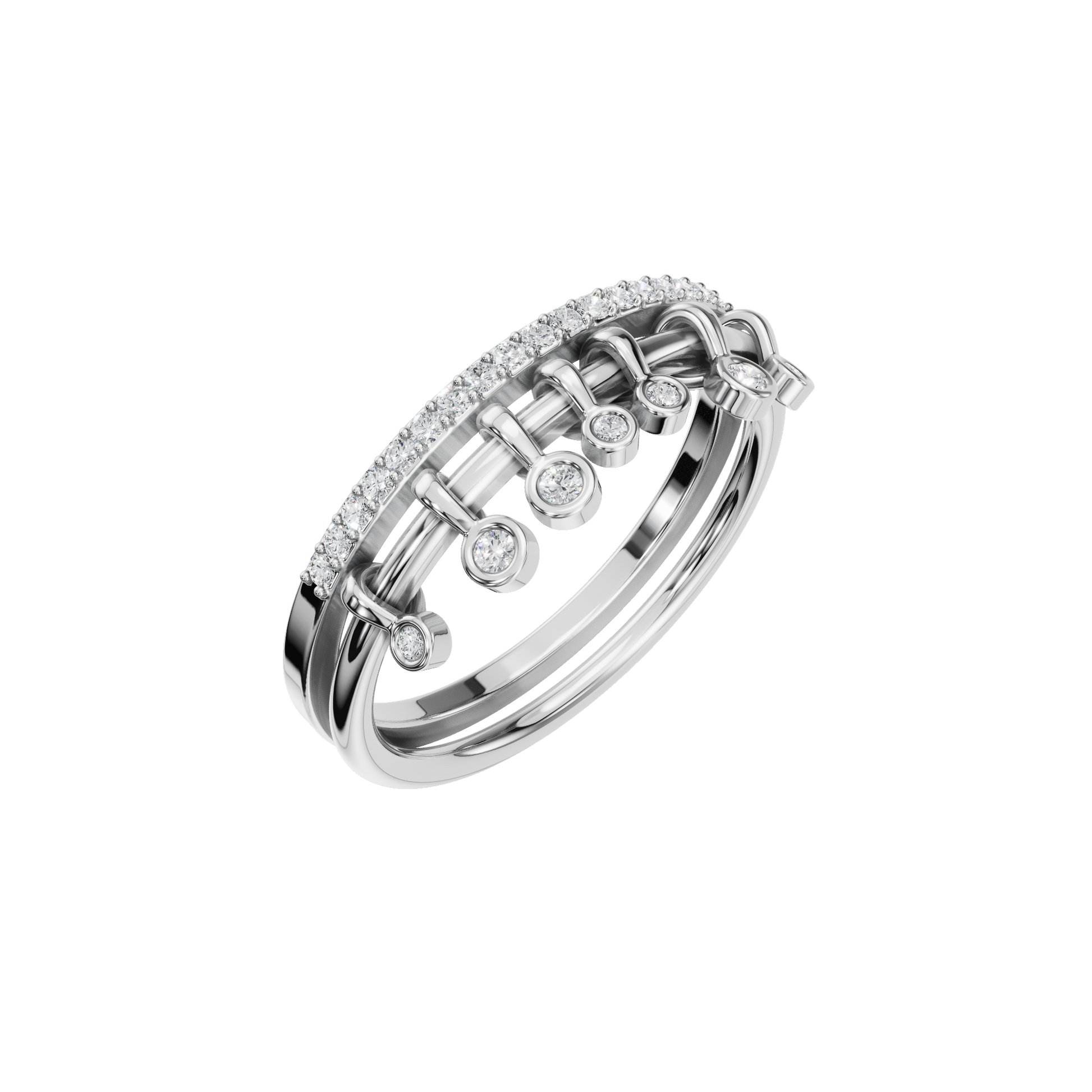 Fringe Diamond Double Band in White Gold angled view | Roomy's Jewellery