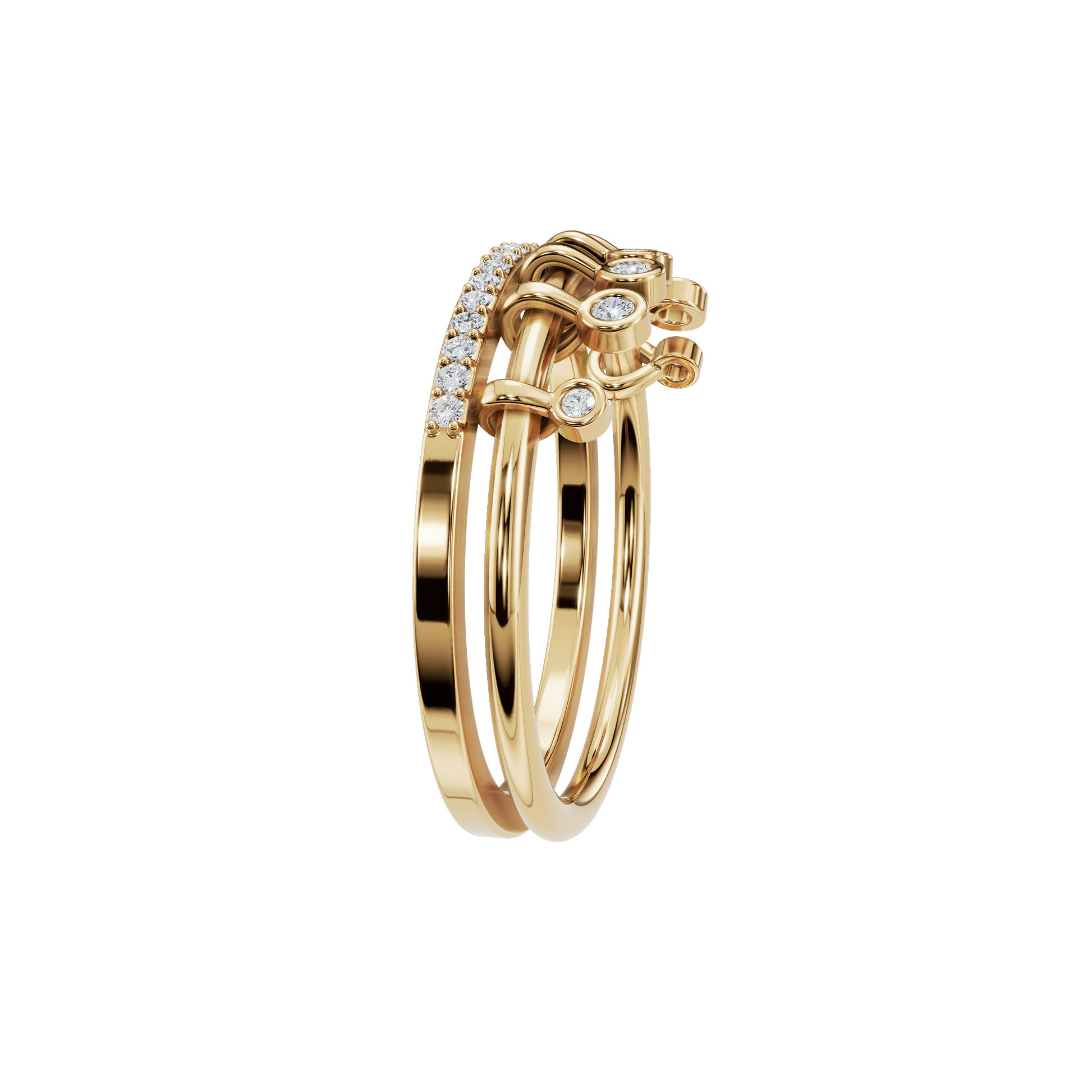 Fringe Diamond Double Band in Yellow Gold side view | Roomy's Jewellery