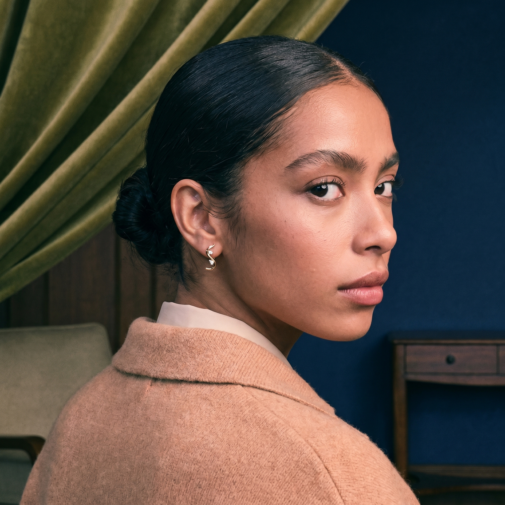 Serena Wave Diamond Hoop Earrings