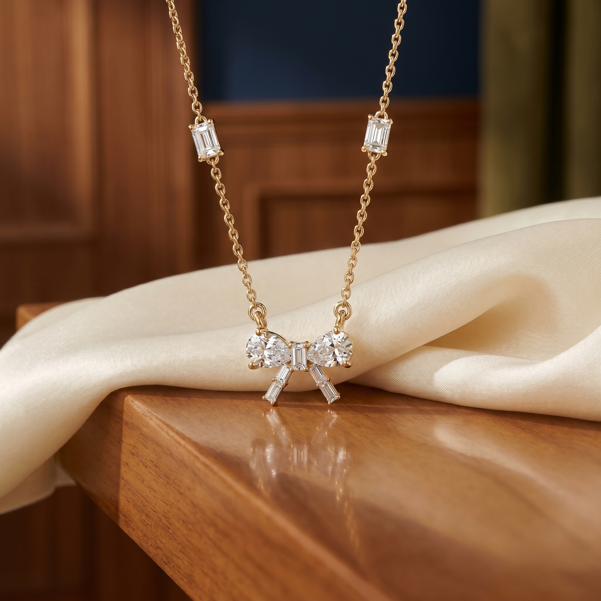 Ribbon & Baguette Diamond Statement Necklace
